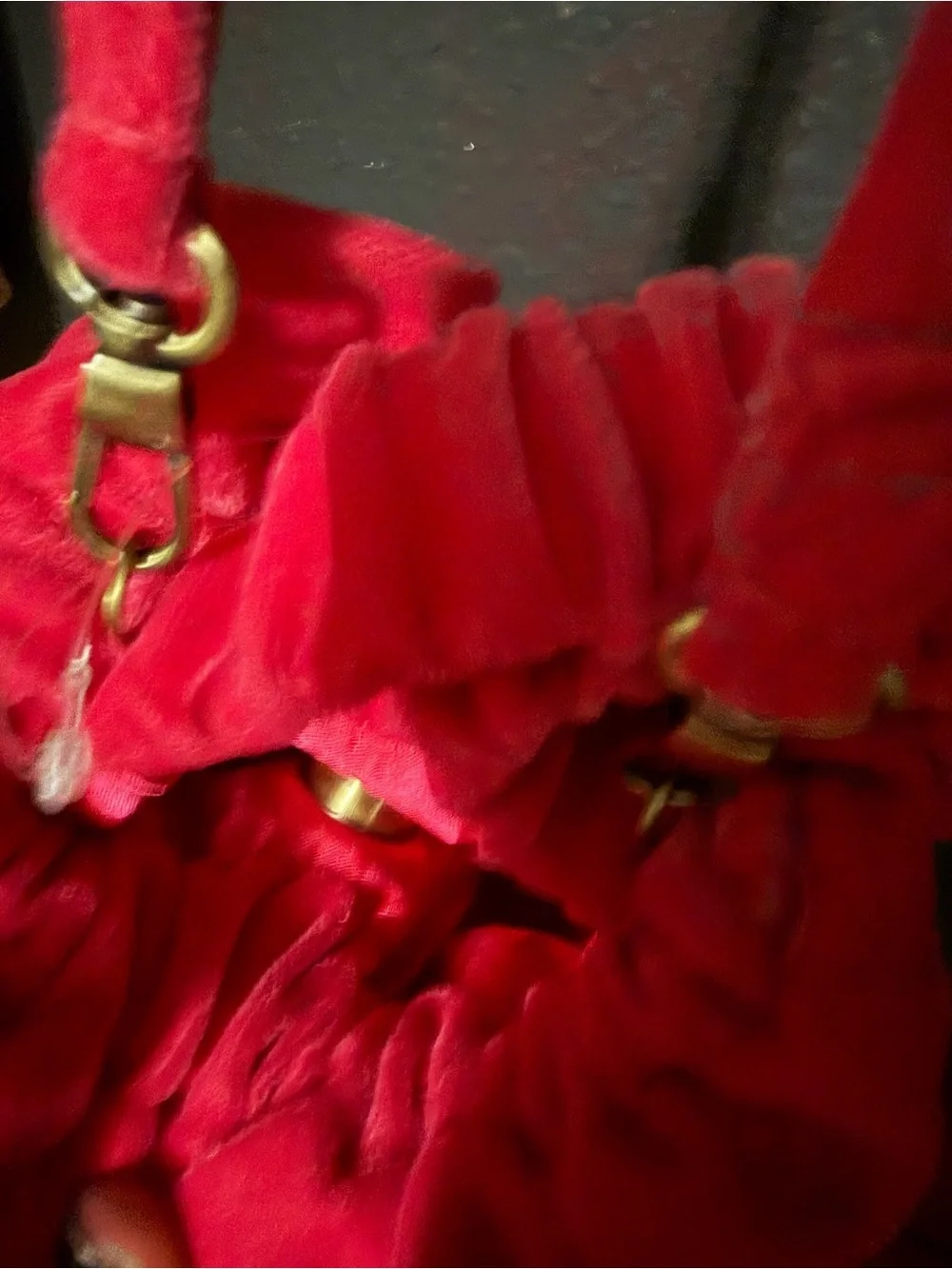 Free People Red Velvet Bow Drawstring Crossbody Bag